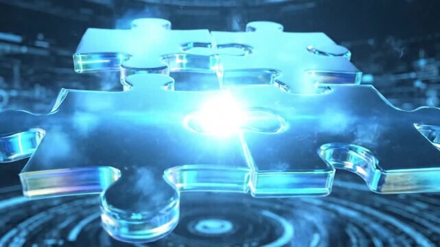 Digital the glowing puzzle interlocking seamless against pieces a API abstract background, concept symbolizing seamlessly, of blue integration and futuristic connectivity_4K_10s 30184813 1