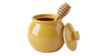 Honey pot with dipper isolated on transparent background, a sweet and natural treat for adding flavor to your favorite foods and beverages