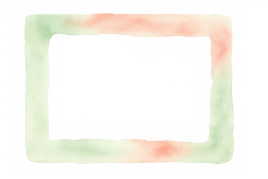 Hand painted watercolor frame rectangle texture with irregular border edges creating a creative design, transparent background