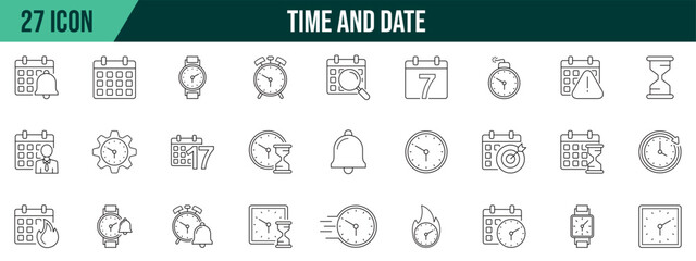 Time and date collection, editable and resizable vector icon templates.
