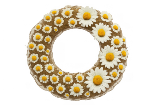 Daisy flower alphabet letter o with furry texture and floral design for spring and nature themes