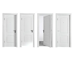 Four white doors, one ajar, architectural detail