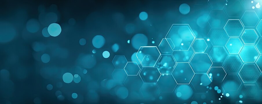 Teal bokeh and hexagons abstract futuristic tech