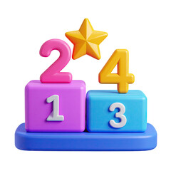 Winners podium with numbers and a star, glossy