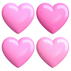 Four glossy, pink, 3D hearts on a black background