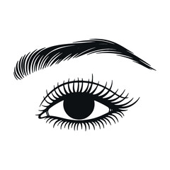 Stylized eye with eyebrow and eyelashes in black and white art