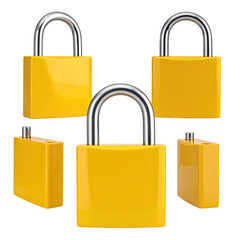 Five yellow padlocks with silver shackles
