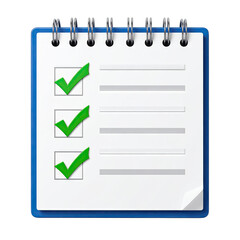 Notepad with check marks, lines, and blue border