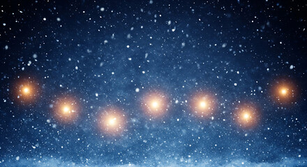 Obraz premium Magical falling snow with glowing orbs creates a dreamy winter wonderland atmosphere perfect for holiday and festive designs