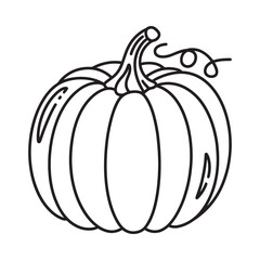 Simple outline drawing of a pumpkin with a stem and vine