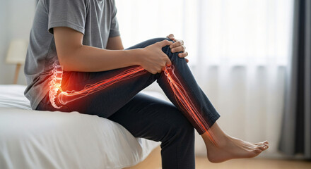 Sciatica Pain Illustration: Glowing Red Line Shows Nerve Pathway from Lower Back to Foot