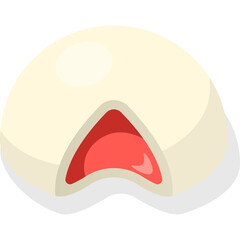 White Mochi Dessert With Red Filling Isolated On Transparent Background Minimalist Icon In Isometric Style Clean Design