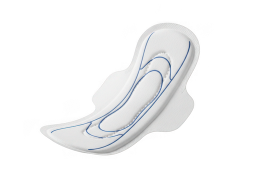 A white sanitary pad with blue lines isolated on transparent background