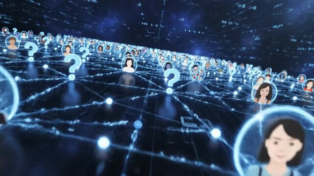 with marks concept Blue glowing network digital user icons and background connection on social question and communication representing technology 36927939 1 - Powered by Adobe