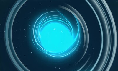 Abstract swirling blue light tunnel with glowing particles and concentric rings Ultra HD Motion Video. - Powered by Adobe