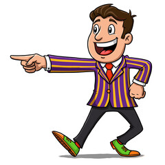 Funny cartoon illustration of a businessman running in a suit and tie