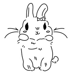 Cute bunny cartoon line drawing for kids coloring book. Simple kawaii vector illustration.