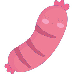 Pink Sausage Character With Closed Eyes and Pink Cheeks on Transparent Background