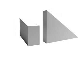 Two geometric prism shapes with sharp edges and flat surfaces isolated on transparent background