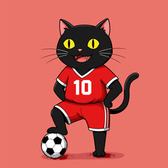 Cute kitten character vector illustration of a funny black cat playing soccer with a ball, a sweet feline design