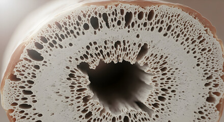 Obraz premium Macro View of Fungi or Mushroom Internal Porous Structure Revealing Organic Texture and Complex Network