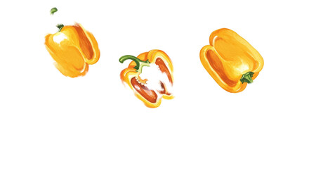Yellow Bell Peppers Realistic Photo with Smooth Orange Background