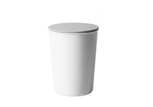 A tall white cylindrical container with a silver rim isolated on transparent background