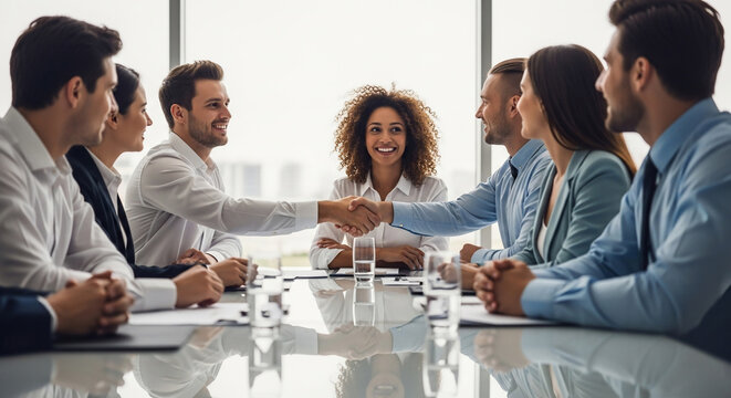 Professional Business People Shaking Hands During Office Meeting - Powered by Adobe
