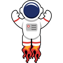 Pixel Art Astronaut Character in White Spacesuit with Red Accents and Flames Emitting from Legs Against Transparent Background