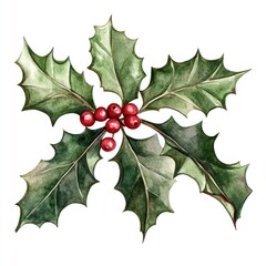 Holly illustration watercolor christmas.