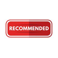 Red oval shape with border and the word recommended in text