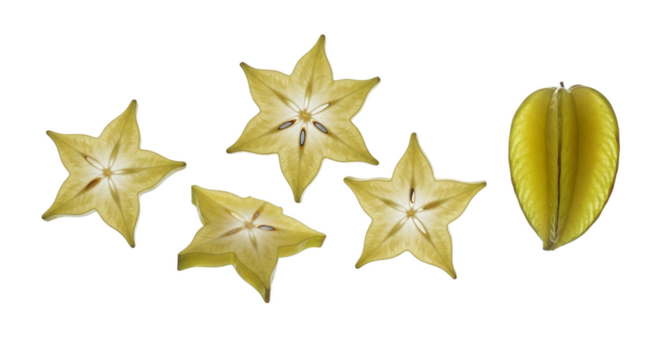 Yellow Star Fruit Slices and Whole Carambola on a Gradient Background - Powered by Adobe