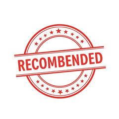 Red circular stamp with stars and the word recommended in letters