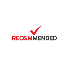 The word recommended with red check mark symbol