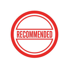 Bold red circular stamp with the word recommended in text
