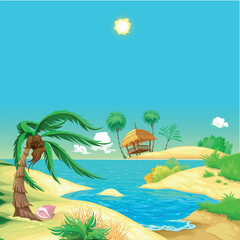 tropical beach with palm trees and sea