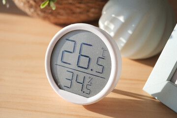 Room temperature and humidity displayed on a device