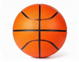 Fototapeta premium Detailed image of an orange basketball showcasing its textured surface and black lines, isolated on a white background.