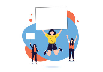 Obraz premium Young people holding blank signs for protest or announcement.