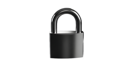 Metallic padlock with shiny surface against a solid black background, symbolizing digital security, data protection, privacy, and restricted access.