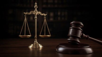 Symbolic justice scales and gavel create compelling legal imagery for courtrooms law firms and legal services promotions
