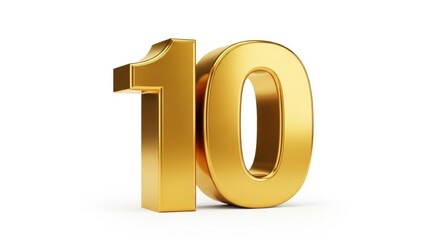 Shiny Golden Number Ten on White Background Isolated Graphic Element