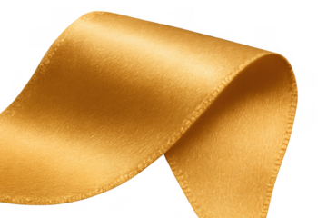 Golden ribbon with shiny satin texture creating elegant curves, isolated for holiday decoration and luxury gift wrapping on transparent background