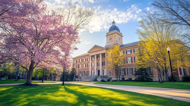 Historic old main building at penn state university campus on a sunny spring day in state college, pennsylvania - Powered by Adobe