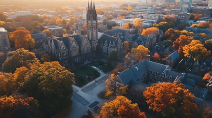 Historic university building and green front campus in toronto