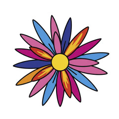 Fototapeta premium Whimsical and vibrant multi-color flower illustration, bursting with diverse hues and a cheerful artistic design, perfect for spring, summer, and joyful themes
