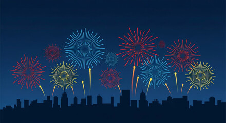 Fireworks Over City Skyline at Night