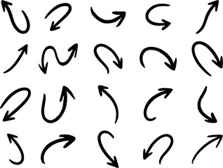 Hand drawn arrows icons set isolated on white background. Vintage and Contemporary Arrows in a Stylish Collection.