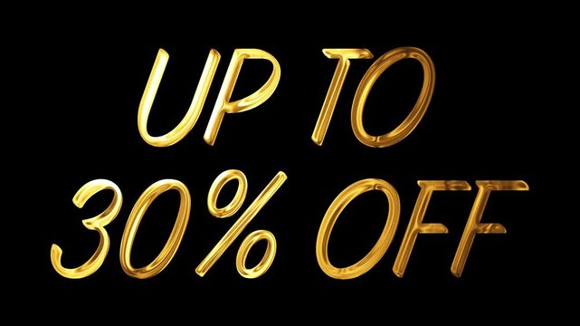 Animated Golden Text Up To 30 Percent Off Promotional Sale Video