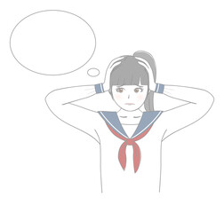 頭を抱える制服の女の子